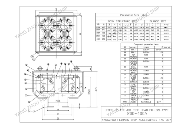 BALLAST TANK AIR PIPE HEAD-STEEL PLATE AIR PIPE HEAD MODEL:HSS-TYPE FH-5K-250A  INTERNAL COMPONENTS -4 FLOATING BALLS