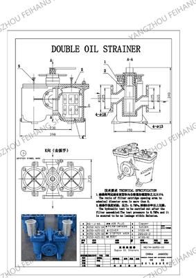 Technical Parameter Table For Duplex Oil Filter Model AS16050-0.75/0.26 CB/T425-94 Body Cast Iron Filter Cartridge